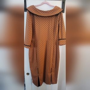 Bettie Page brown polka dot wiggle dress